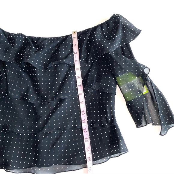 NWT Citrine Black Micro Polka Dot Tiered Ruffle Boatneck Blouse Size 12 - Picture 10 of 11
